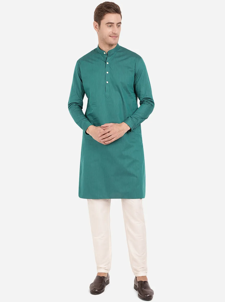 Jade Green Self Textured Regular Fit Modi Kurta | JadeBlue