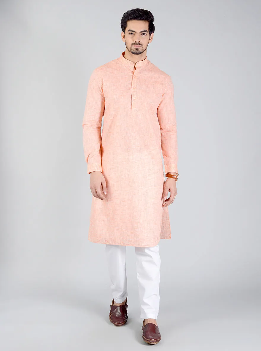 Light Peach Striped Regular fit Modi Kurta | JadeBlue