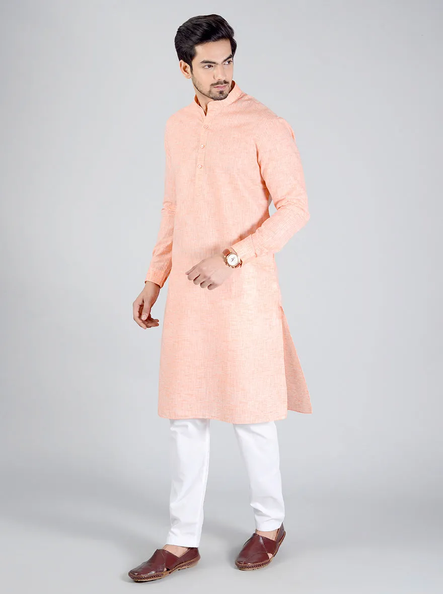 Light Peach Striped Regular fit Modi Kurta | JadeBlue