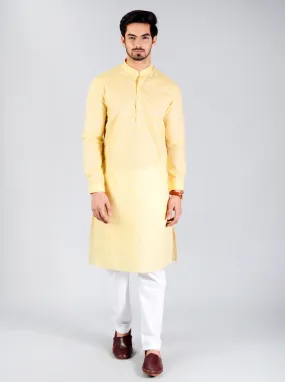 Light Yellow Striped Regular fit Modi Kurta | JadeBlue