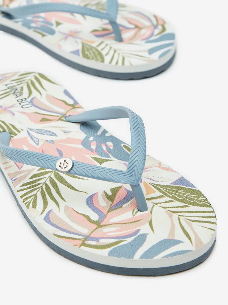 LUNA BLU Dusty Blue Leaf Design Flip-Flop