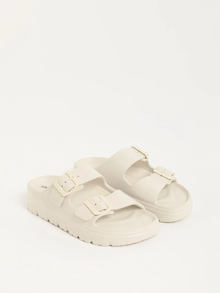 LUNA BLU Off-White Buckle-Strap Chunky Flip-Flop