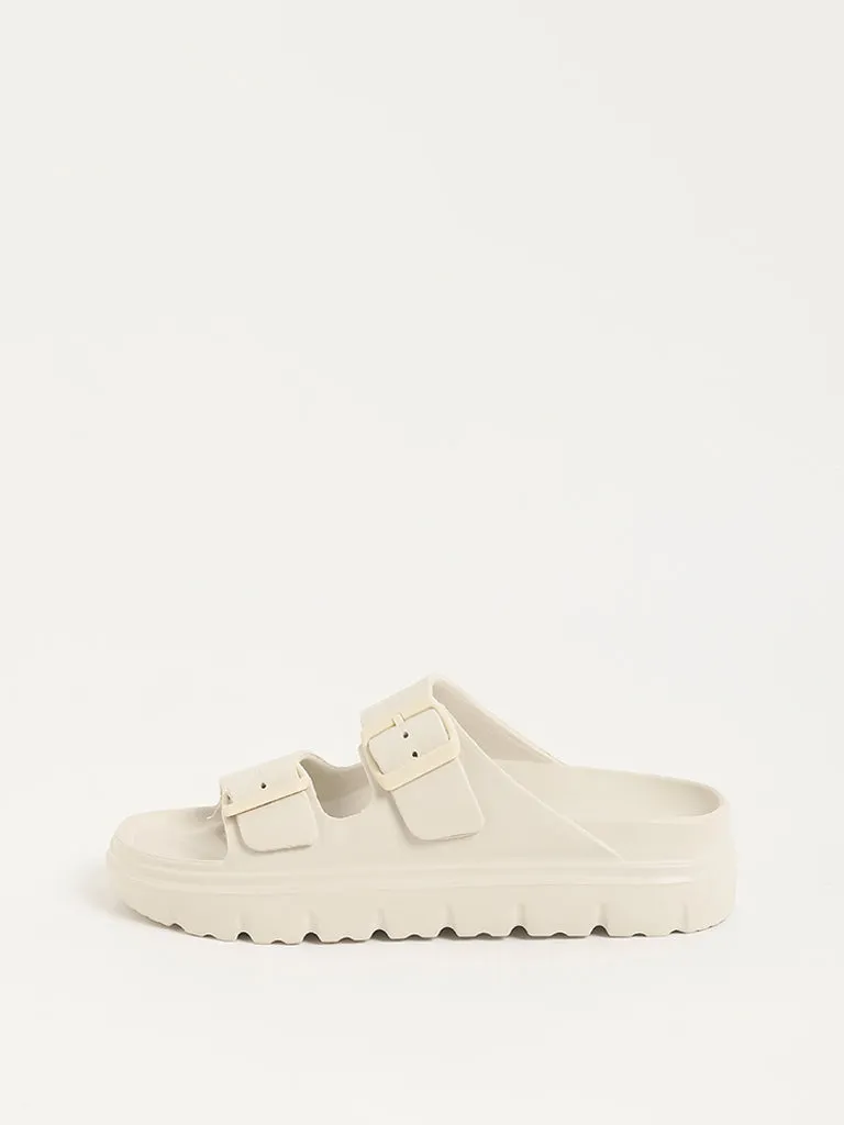 LUNA BLU Off-White Buckle-Strap Chunky Flip-Flop