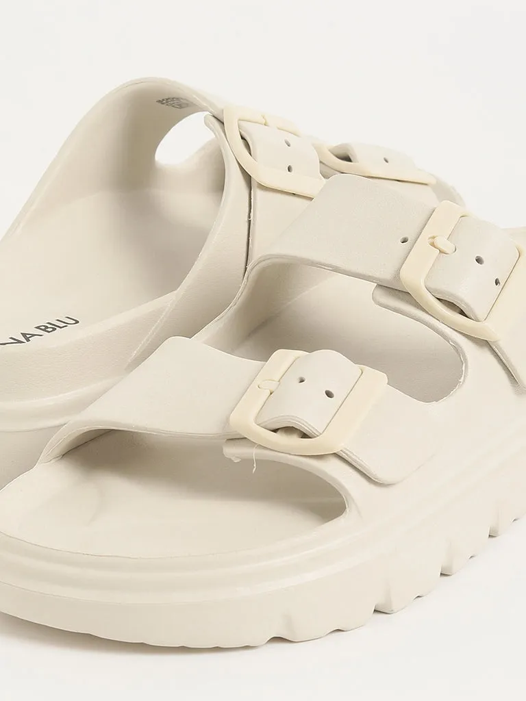 LUNA BLU Off-White Buckle-Strap Chunky Flip-Flop