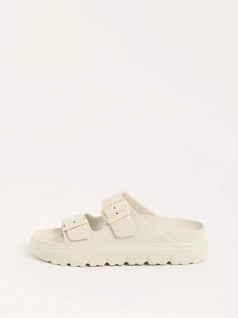 LUNA BLU Off-White Buckle-Strap Chunky Flip-Flop