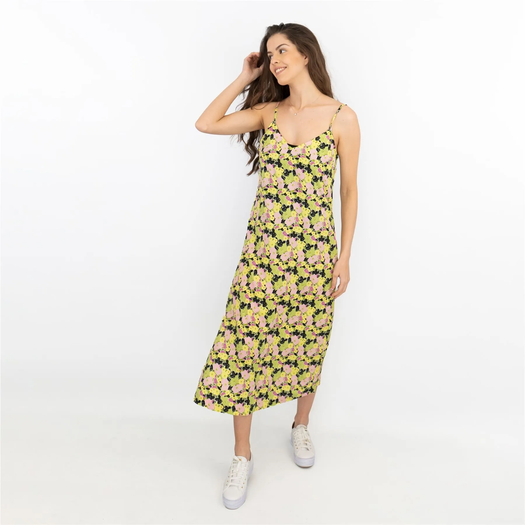 Next Floral Green Sleeveless Spaghetti Strap Midi Sun Dress