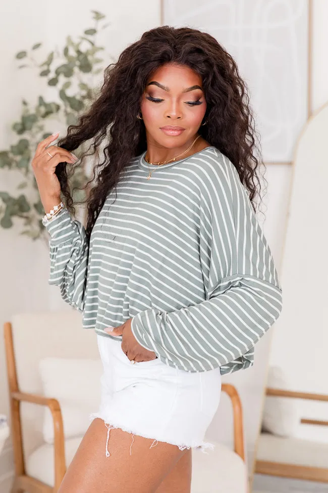 Oh Happy Days Sage Striped Crop Knit Tee