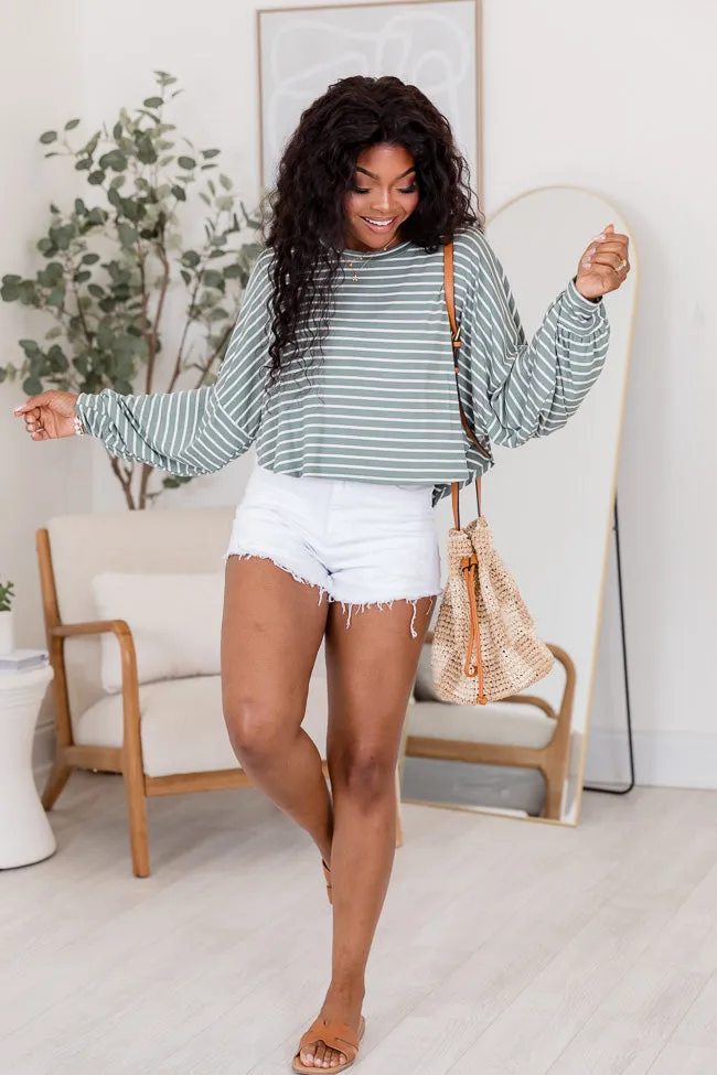 Oh Happy Days Sage Striped Crop Knit Tee