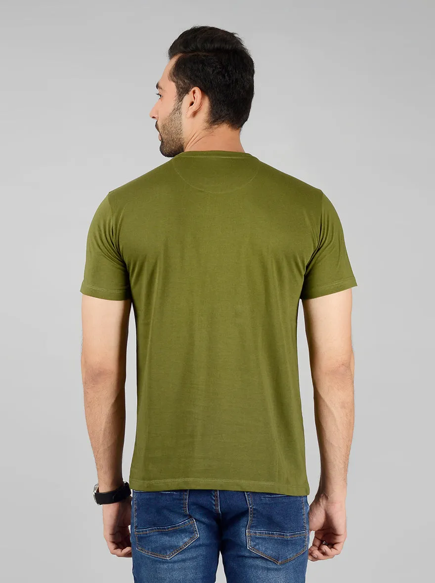 Olive Printed Slim Fit T-Shirt | Greenfibre