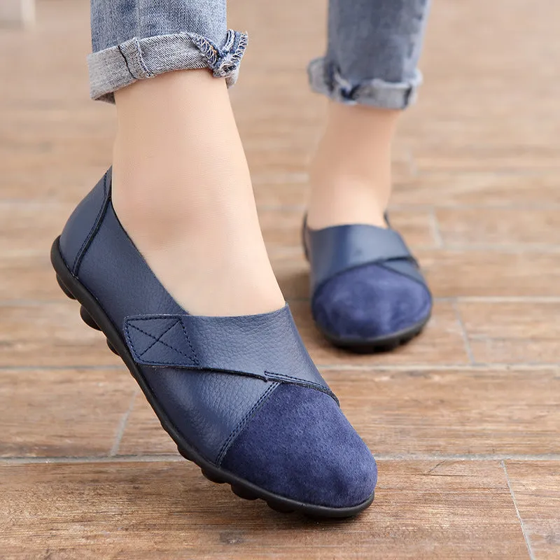 Orthopedic Wide Toe Box Comfy Leather Loafer Shoe For Women