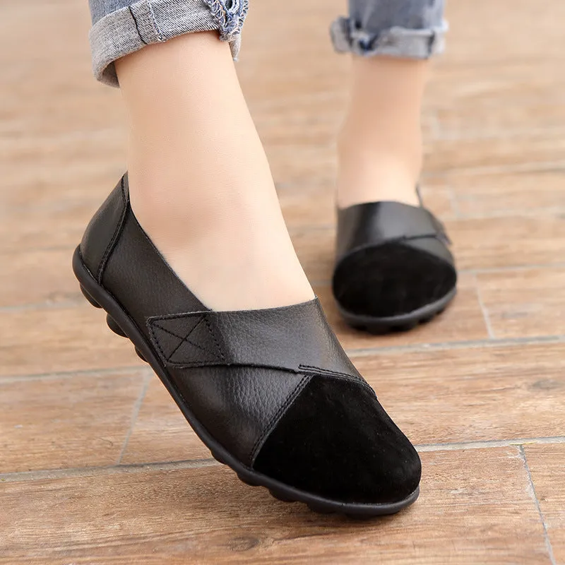 Orthopedic Wide Toe Box Comfy Leather Loafer Shoe For Women