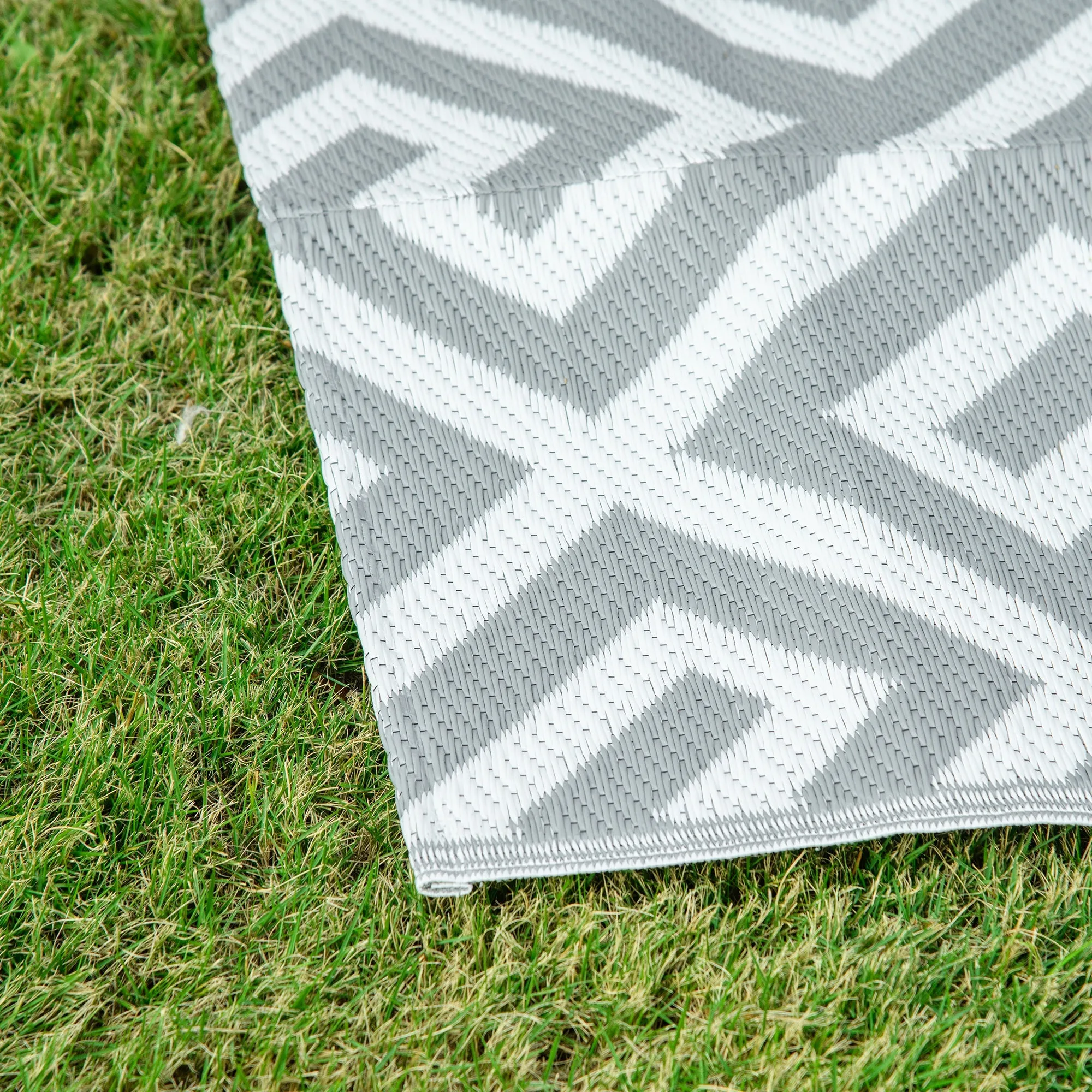 Outdoor Rug Reversible Mat Plastic Straw Rug Portable RV Camping Mat for Garden Picnic Indoor, 152x243cm, Grey