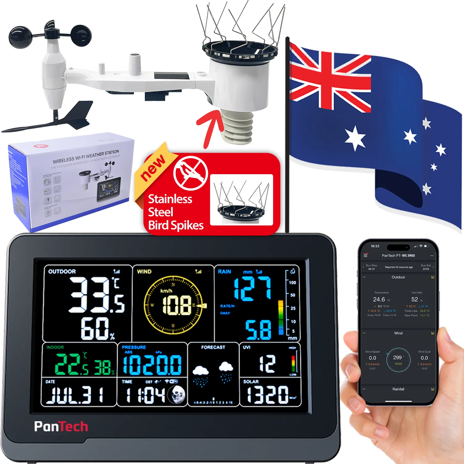 PanTech Weather Station Wireless Australia-Gen 3 IoT- Indoor Outdoor Monitoring-PT-WS3900- AU Stock