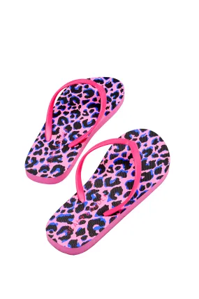 Pink with Blue & Black Leopard Flip Flops