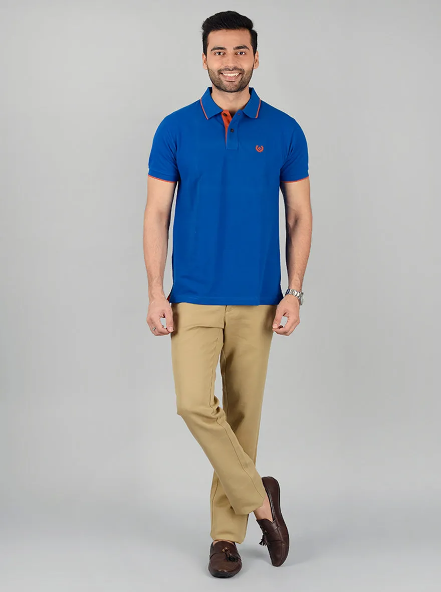 Royal Blue Solid Slim Fit Polo T-Shirt | Greenfibre