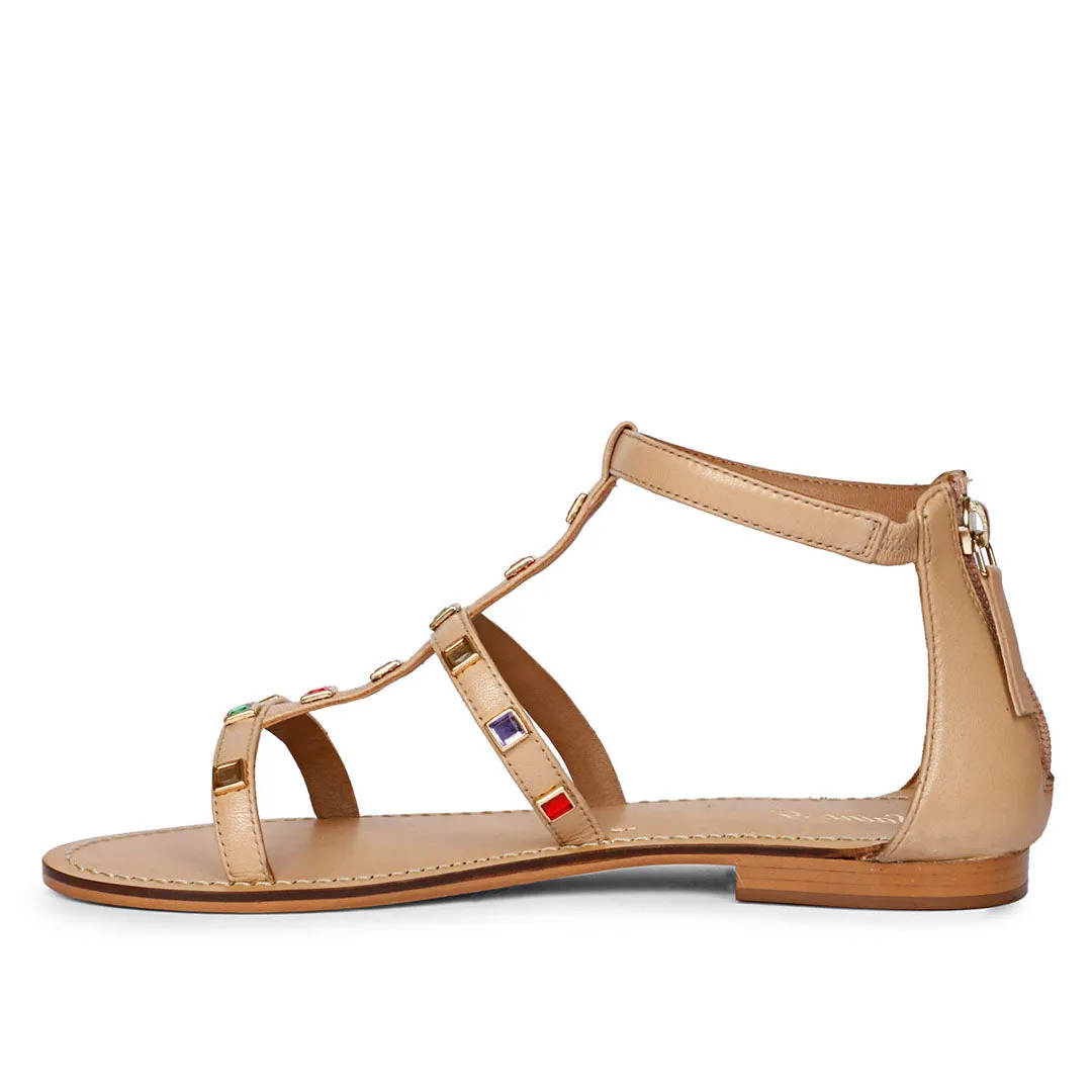 Saint Quincy Multi Stones Studded Natural Leather Sandals