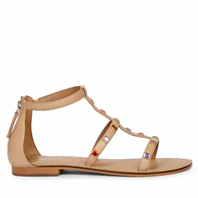 Saint Quincy Multi Stones Studded Natural Leather Sandals