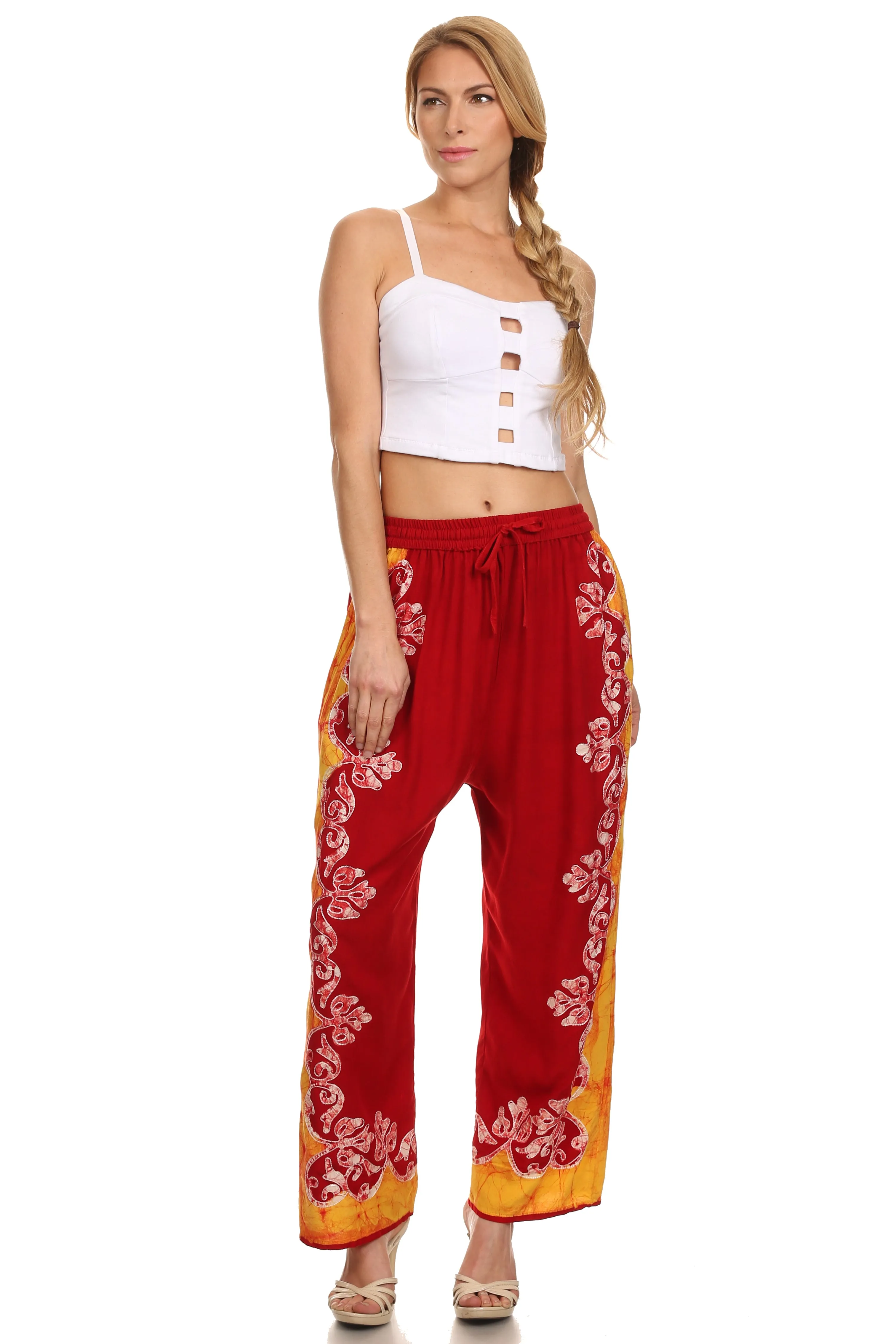 Sakkas Aliyah Embroidered Stonewashed Wide Leg Palazzo Pant