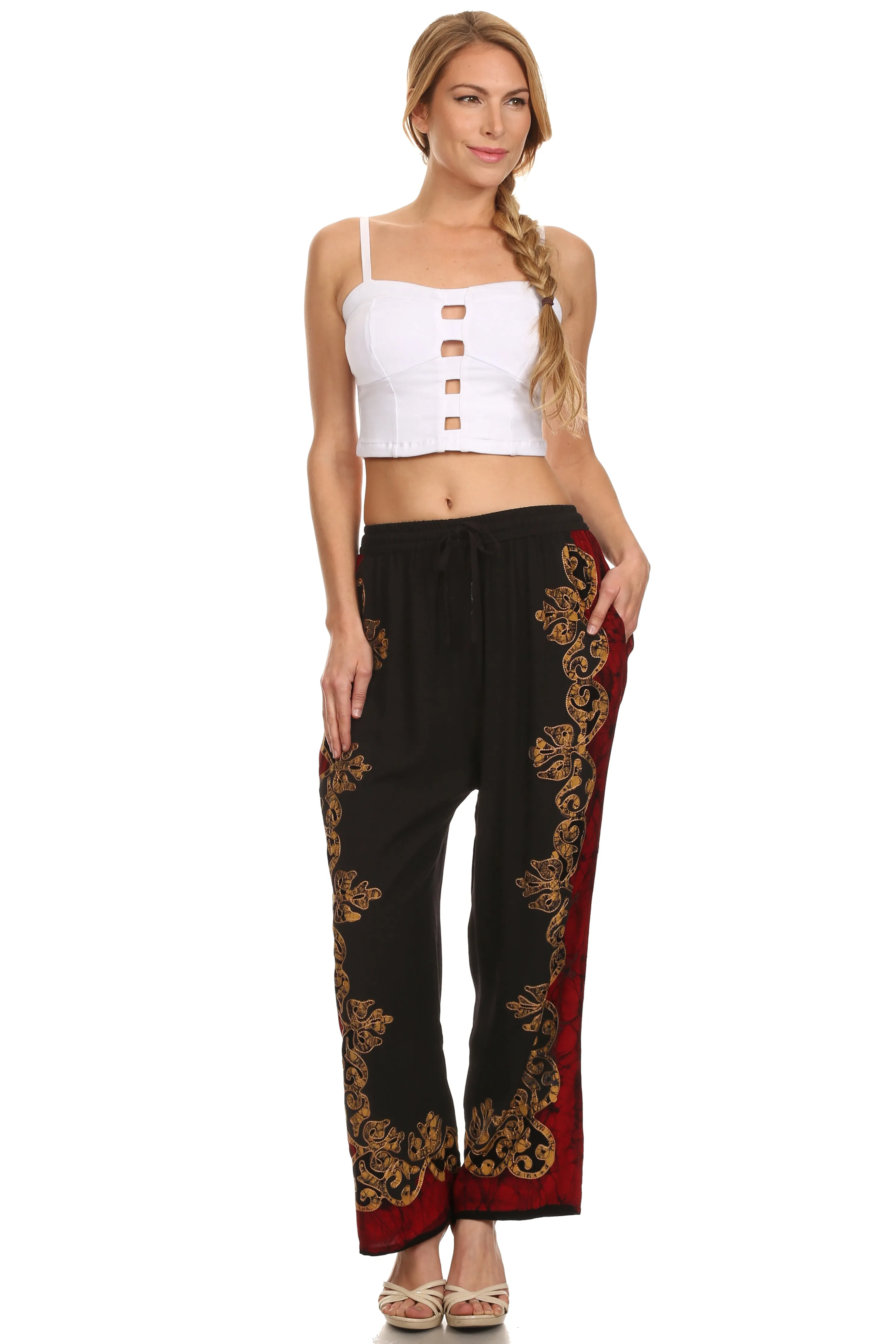 Sakkas Aliyah Embroidered Stonewashed Wide Leg Palazzo Pant