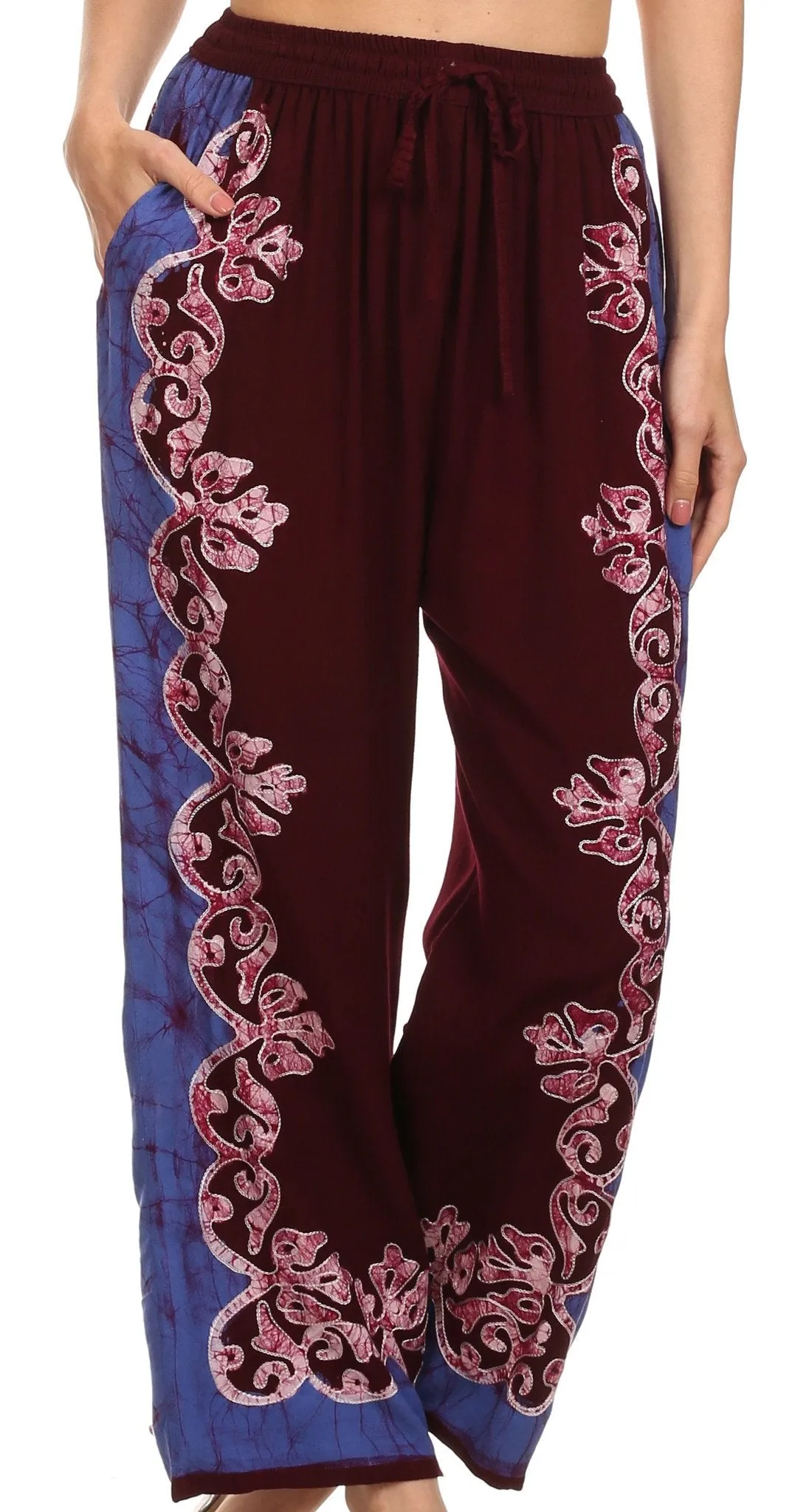 Sakkas Aliyah Embroidered Stonewashed Wide Leg Palazzo Pant