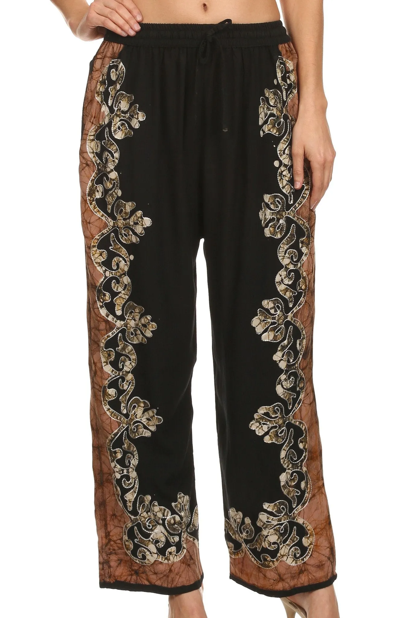 Sakkas Aliyah Embroidered Stonewashed Wide Leg Palazzo Pant