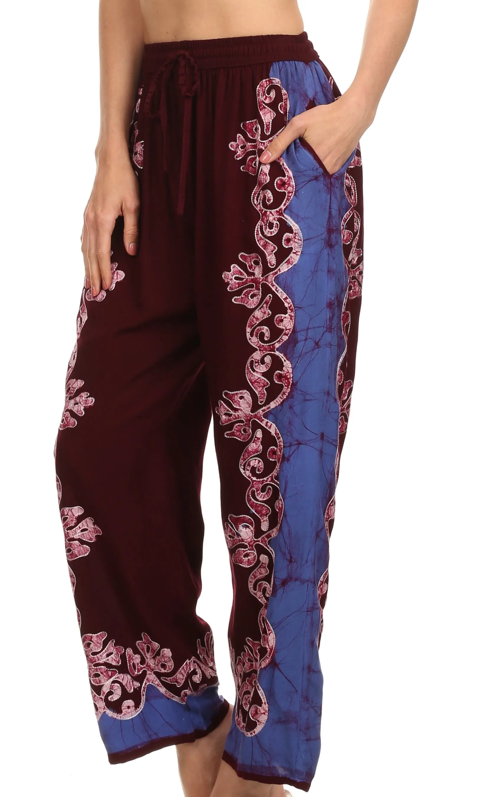 Sakkas Aliyah Embroidered Stonewashed Wide Leg Palazzo Pant