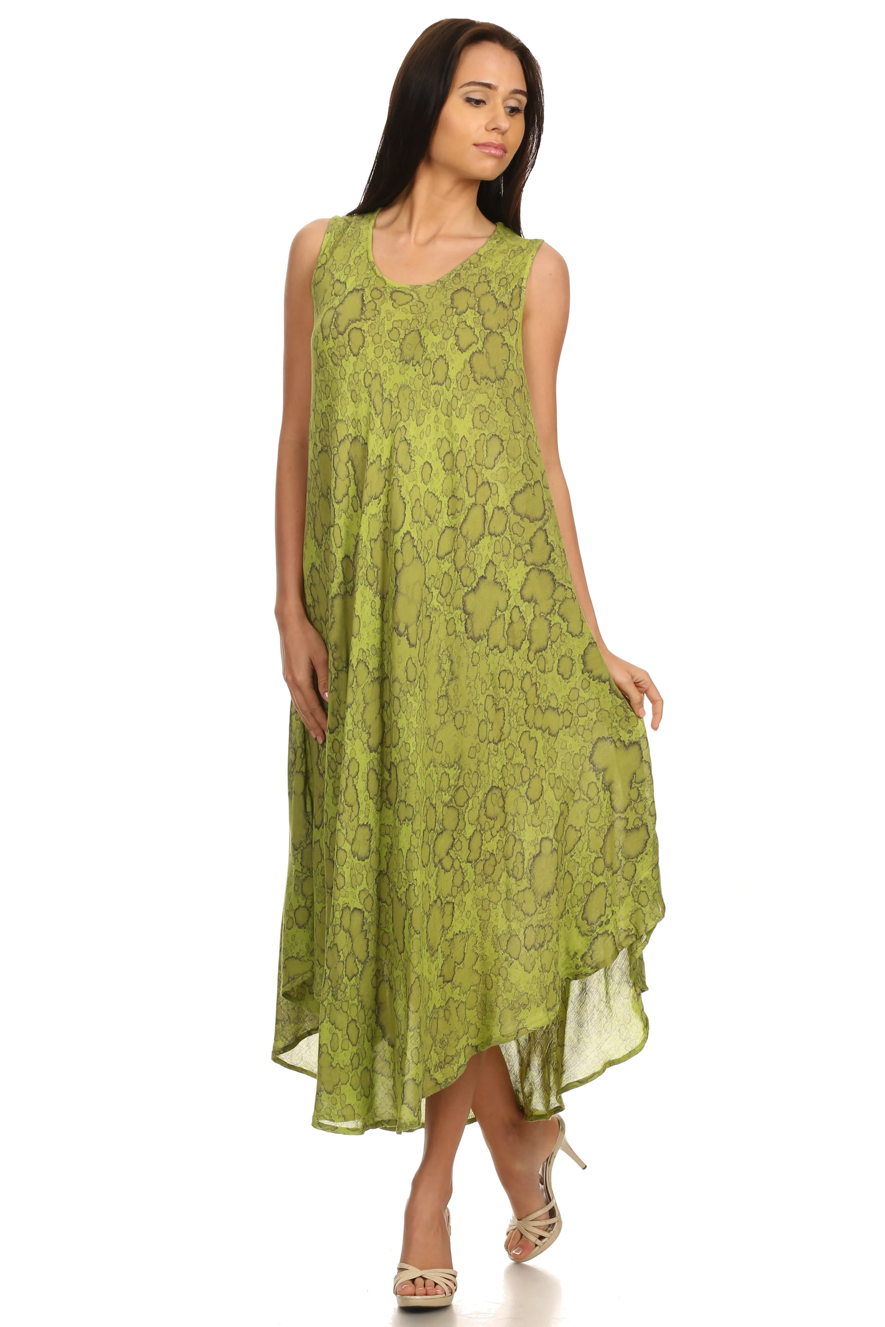 Sakkas Eva Sleeveless Freckled Dyed Scoopneck Long Caftan Dress / Cover Up