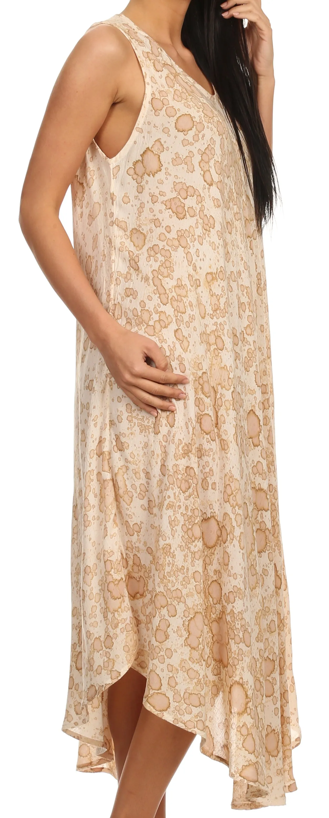 Sakkas Eva Sleeveless Freckled Dyed Scoopneck Long Caftan Dress / Cover Up