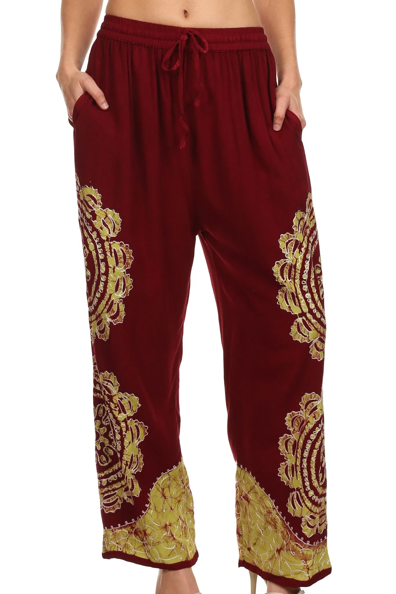 Sakkas Mase Floral Embroidered Adjustable Wide Leg Palazzo Pant