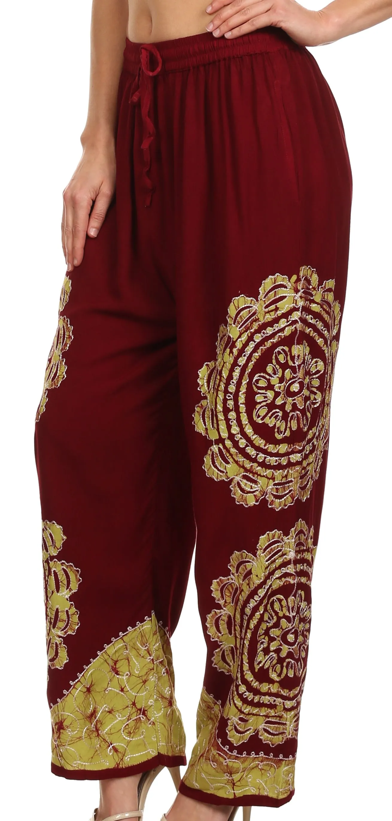 Sakkas Mase Floral Embroidered Adjustable Wide Leg Palazzo Pant