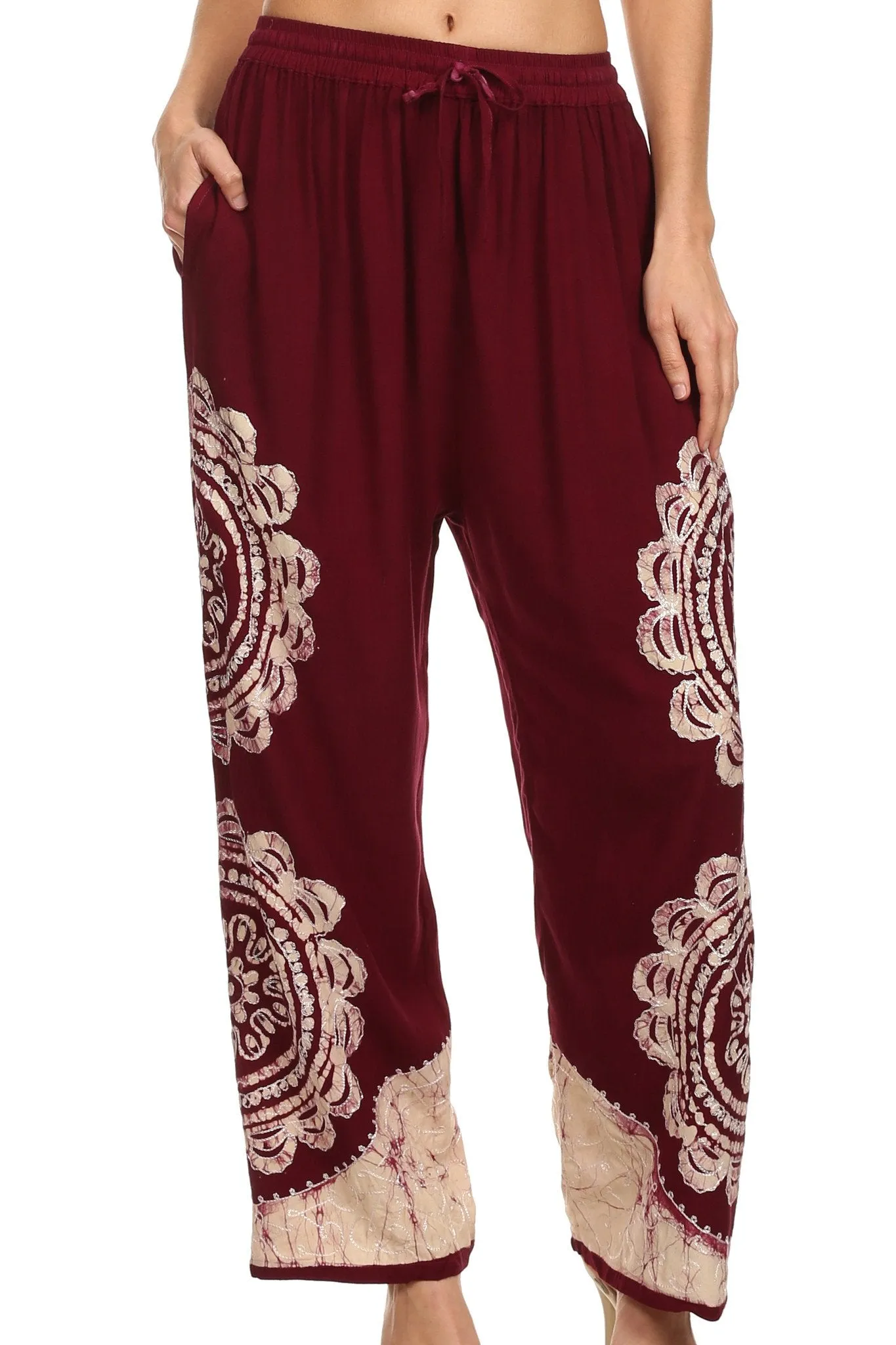 Sakkas Mase Floral Embroidered Adjustable Wide Leg Palazzo Pant