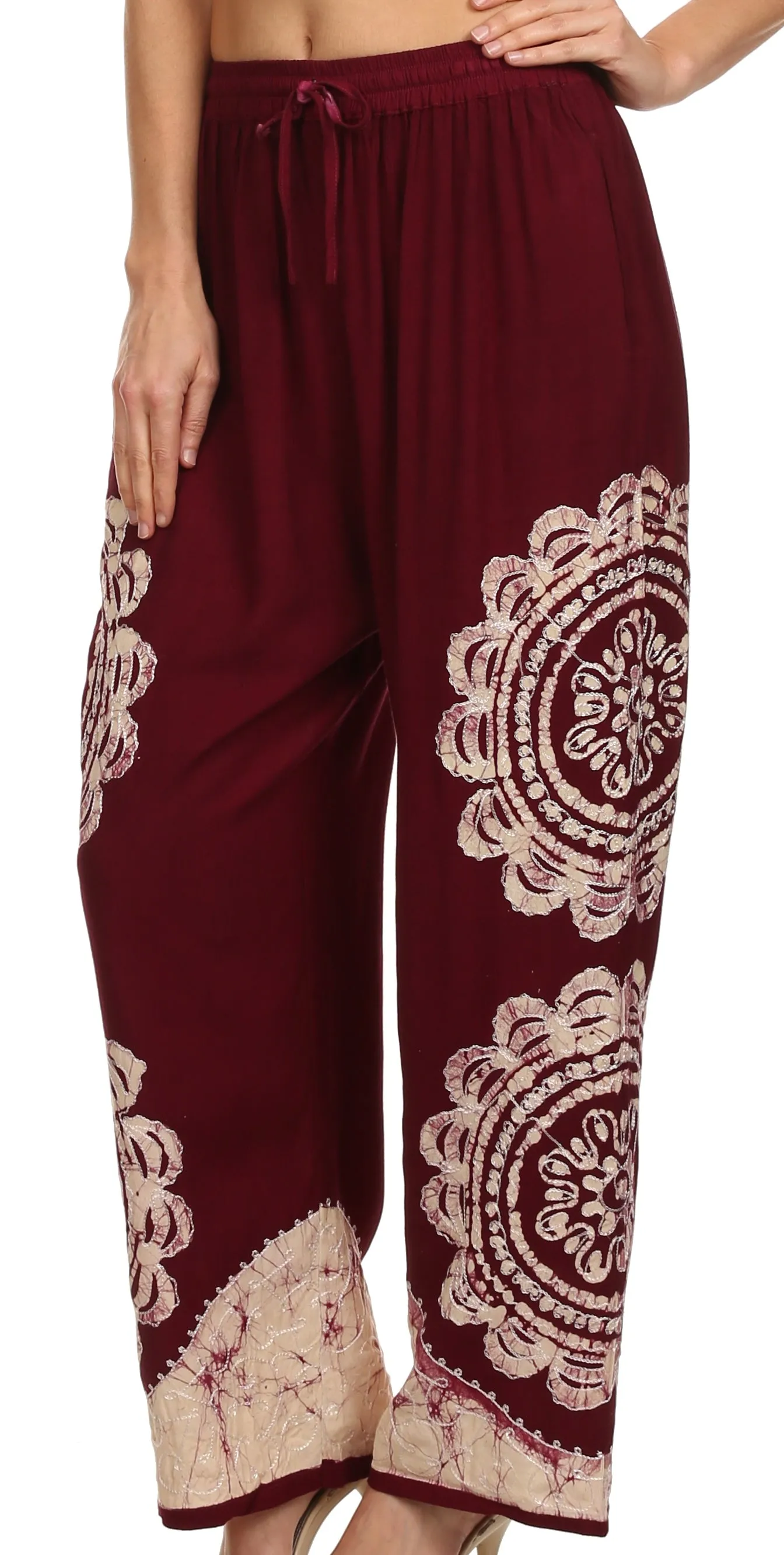 Sakkas Mase Floral Embroidered Adjustable Wide Leg Palazzo Pant