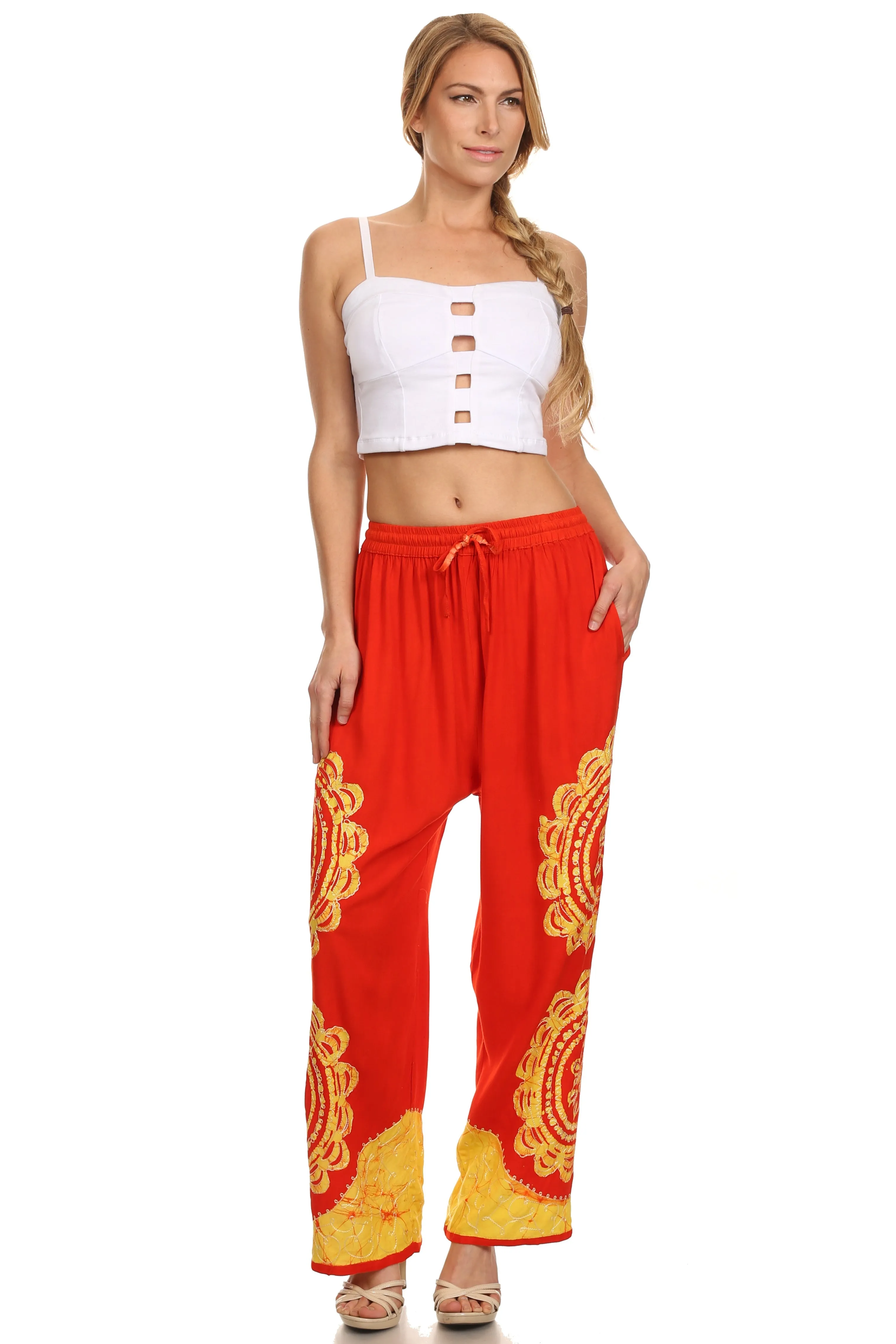 Sakkas Mase Floral Embroidered Adjustable Wide Leg Palazzo Pant