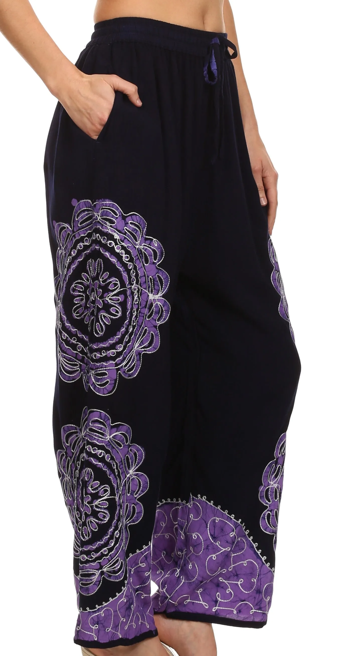 Sakkas Mase Floral Embroidered Adjustable Wide Leg Palazzo Pant