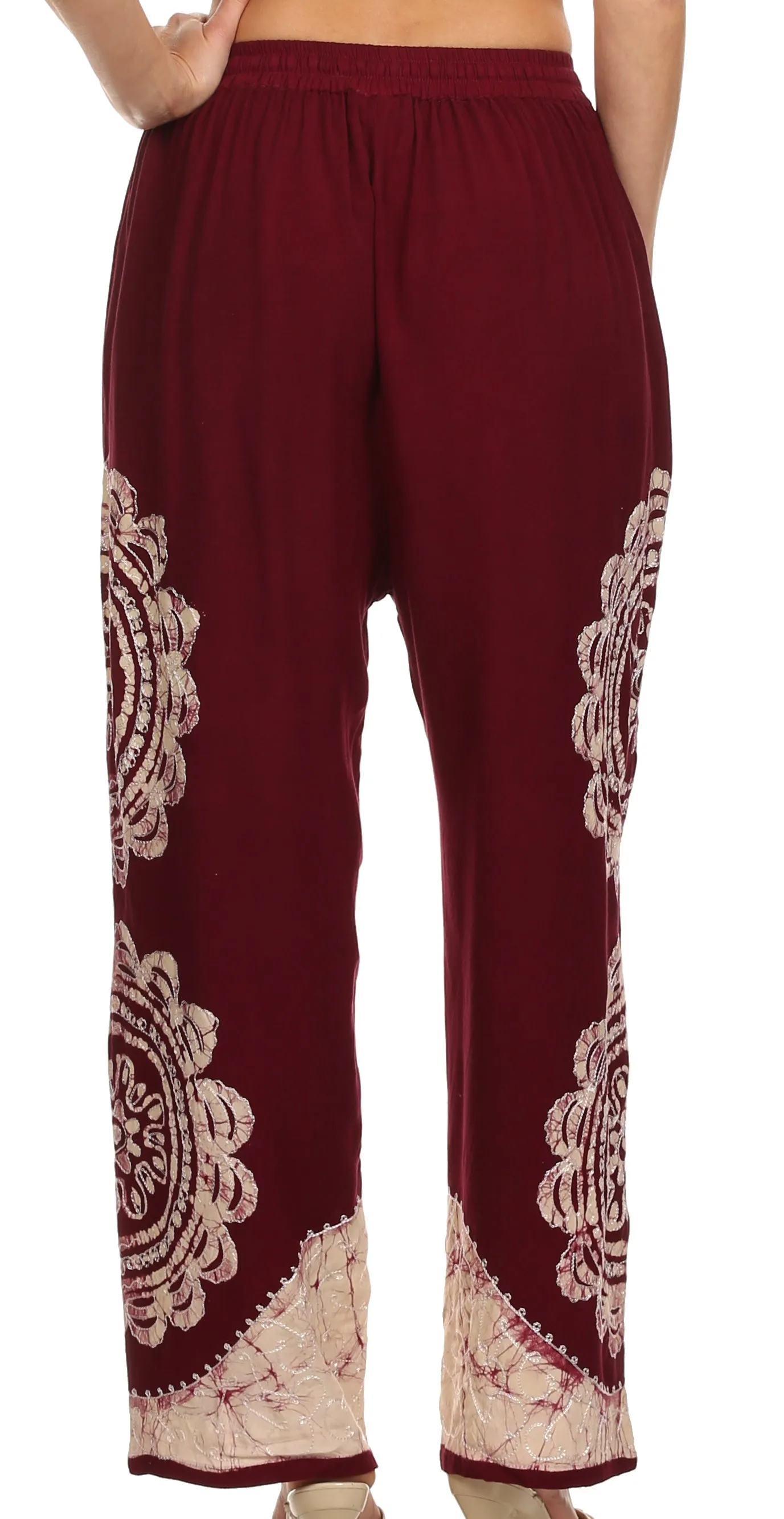 Sakkas Mase Floral Embroidered Adjustable Wide Leg Palazzo Pant