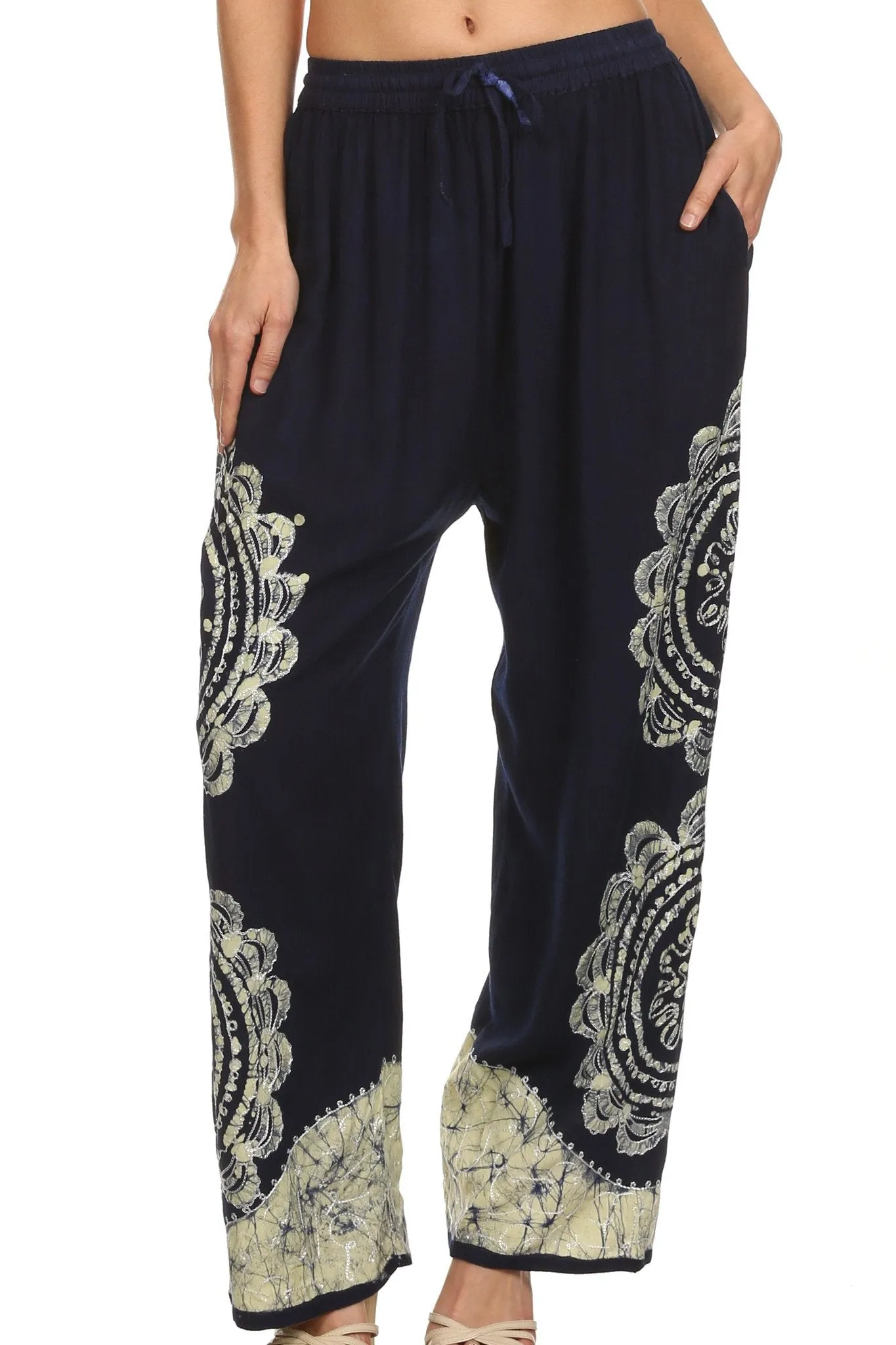 Sakkas Mase Floral Embroidered Adjustable Wide Leg Palazzo Pant