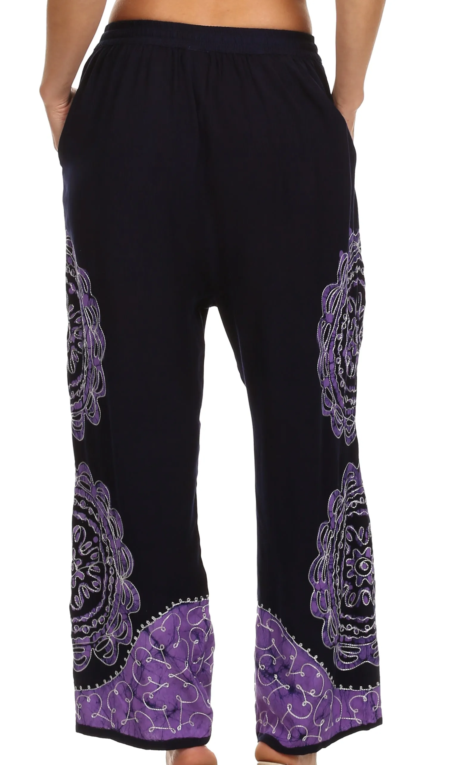 Sakkas Mase Floral Embroidered Adjustable Wide Leg Palazzo Pant