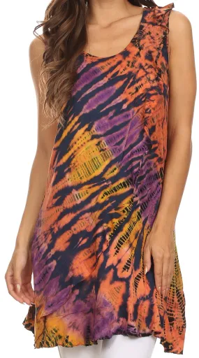 Sakkas Molika Mid Length Ruffled Tie Dye Tank Dress