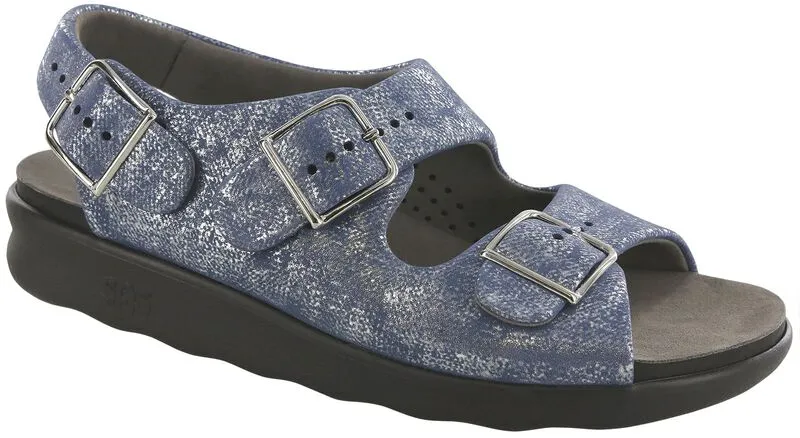 SAS Women's Silver Blue Relaxed Heel Strap Sandal-RELAXED746-Made in USA-Brandy's Shoes