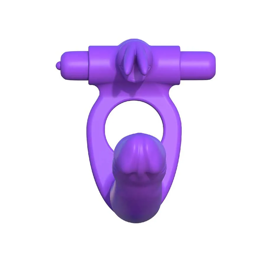 Silicone Double Penetrator Vibrating Rabbit Cock Ring Purple by Pipedream