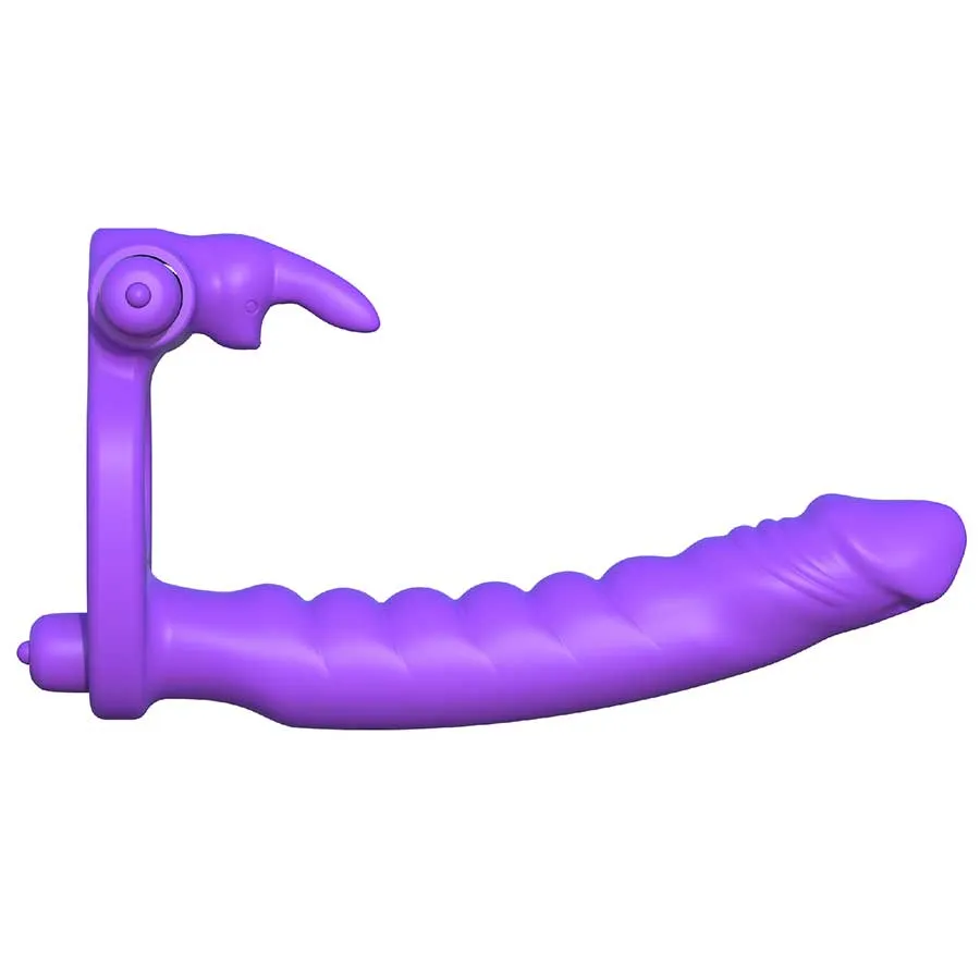 Silicone Double Penetrator Vibrating Rabbit Cock Ring Purple by Pipedream