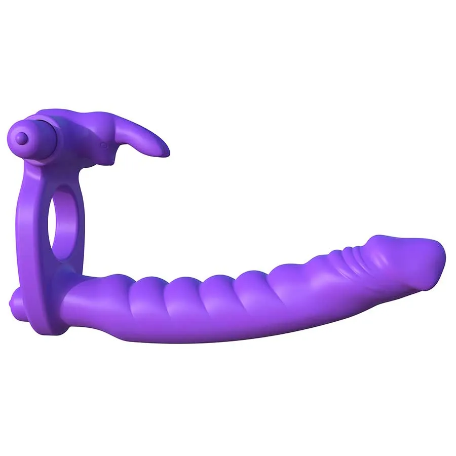 Silicone Double Penetrator Vibrating Rabbit Cock Ring Purple by Pipedream