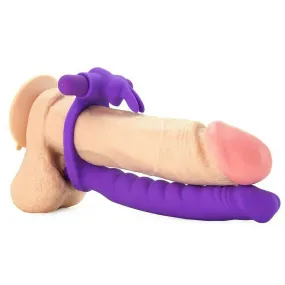 Silicone Double Penetrator Vibrating Rabbit Cock Ring Purple by Pipedream