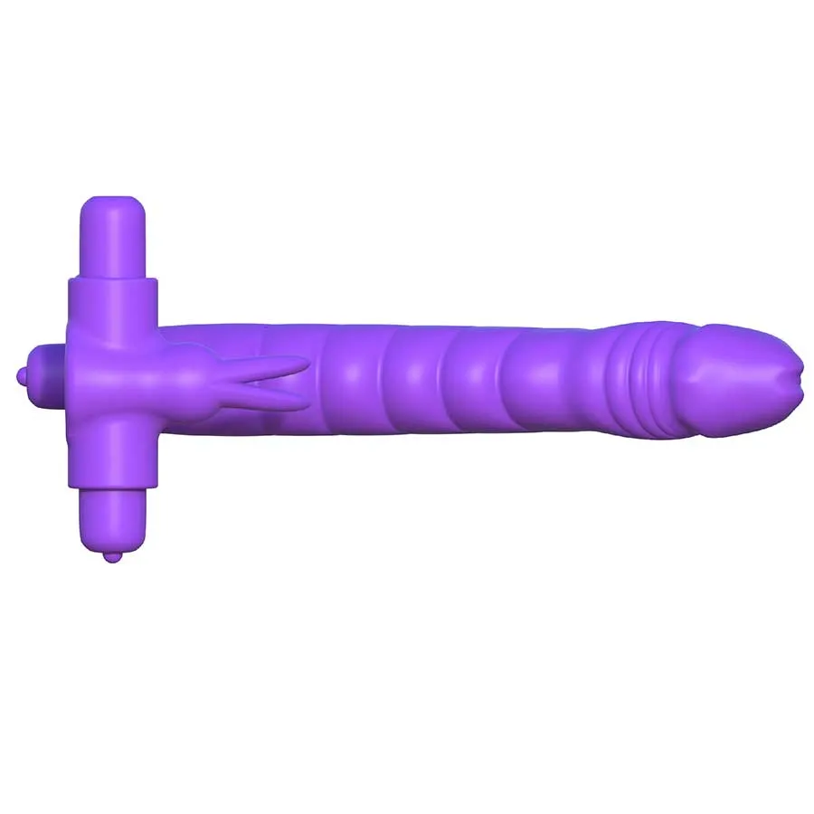 Silicone Double Penetrator Vibrating Rabbit Cock Ring Purple by Pipedream