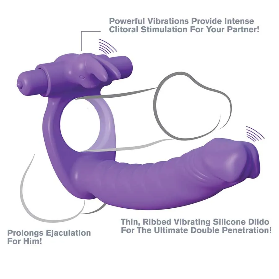 Silicone Double Penetrator Vibrating Rabbit Cock Ring Purple by Pipedream