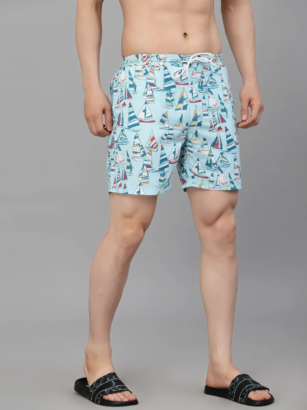 Style Quotient Men Sea Green Conversational Print Polyester Regular Swim  Shorts