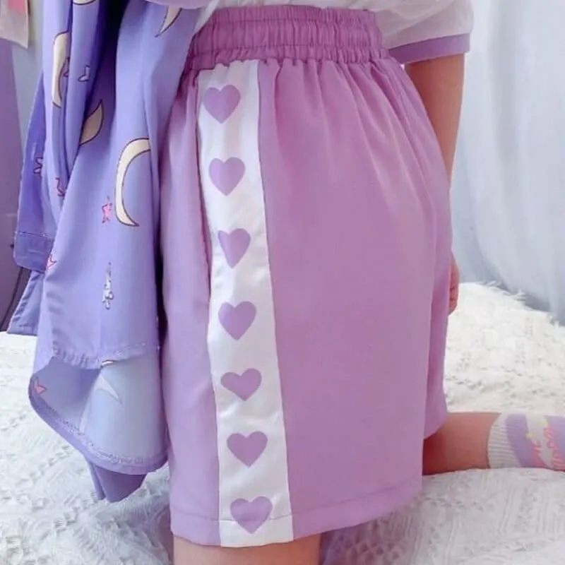 Sweet Heart Print Kawaii High Waist Shorts