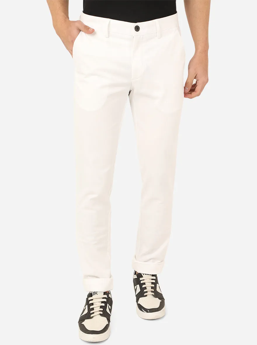 White Solid Uno Fit Casual Trouser | JadeBlue