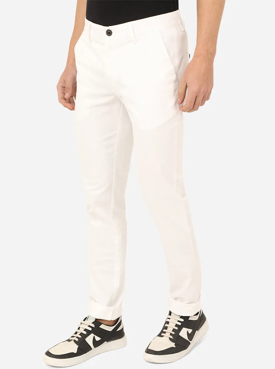 White Solid Uno Fit Casual Trouser | JadeBlue