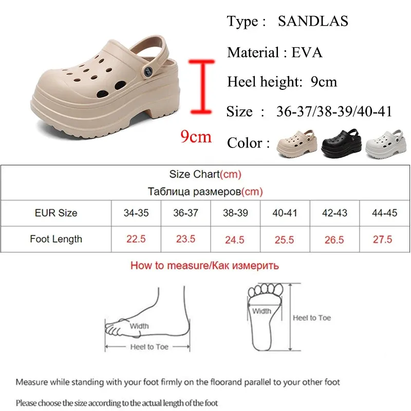 Wjczt 2024 Summer Thick Bottom Clogs Garden Shoes Women Non Slip Waterproof Beach Pool Sandals Woman Eva Closed Toe Platform Slides